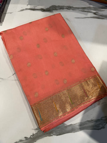 Pc-40 peach saree Paithani crepe