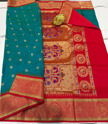 N4k Rama blue and red border saree