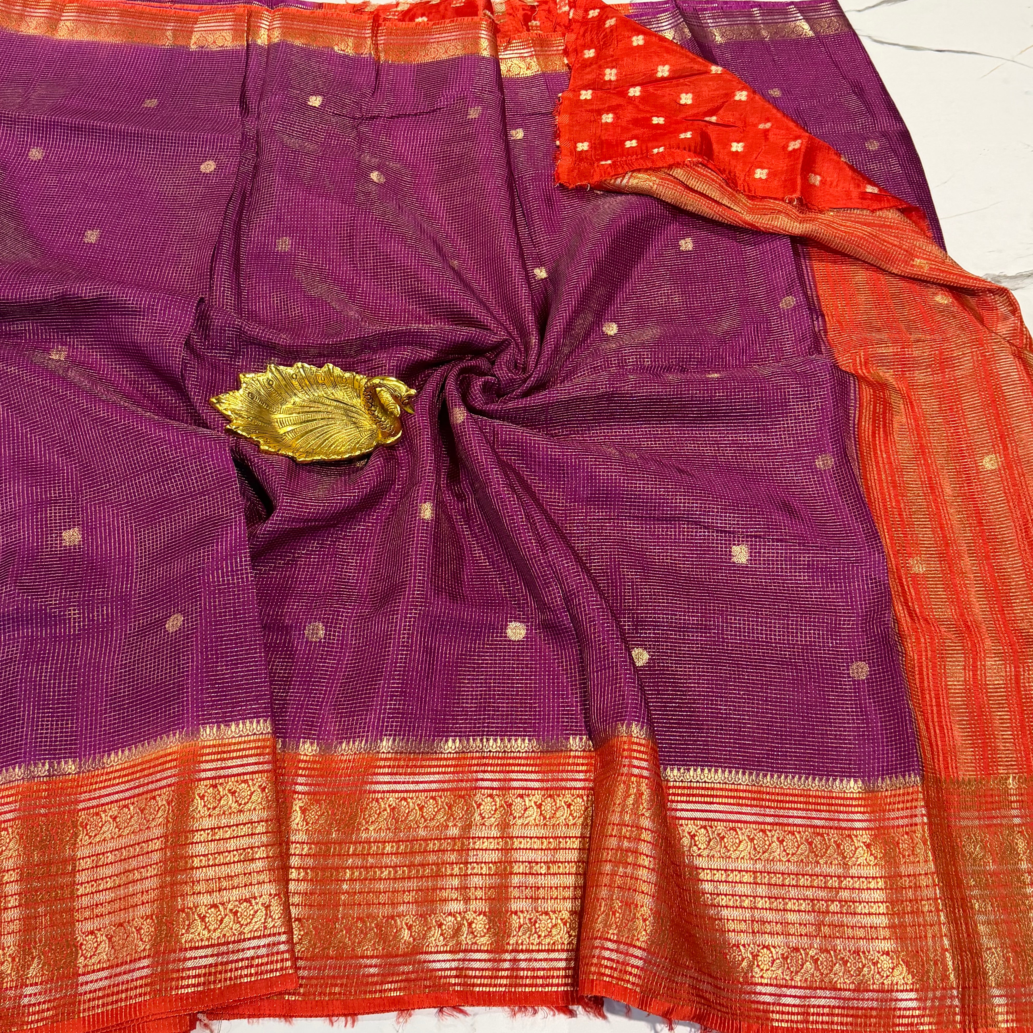 VKC2149BB- wine n orange blouse Vintage Kanchi Brdr saree