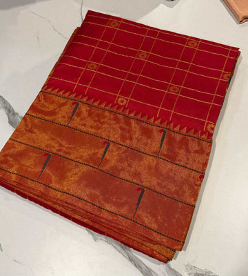 3CB-165 Red colour triple muniya Paithani saree