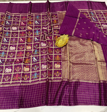 PT-475 wine patola colour moonga crep saree