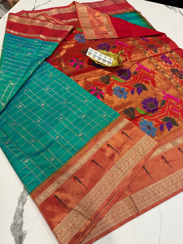 TMS-168 Rama green Pure gadwal tissue saree
