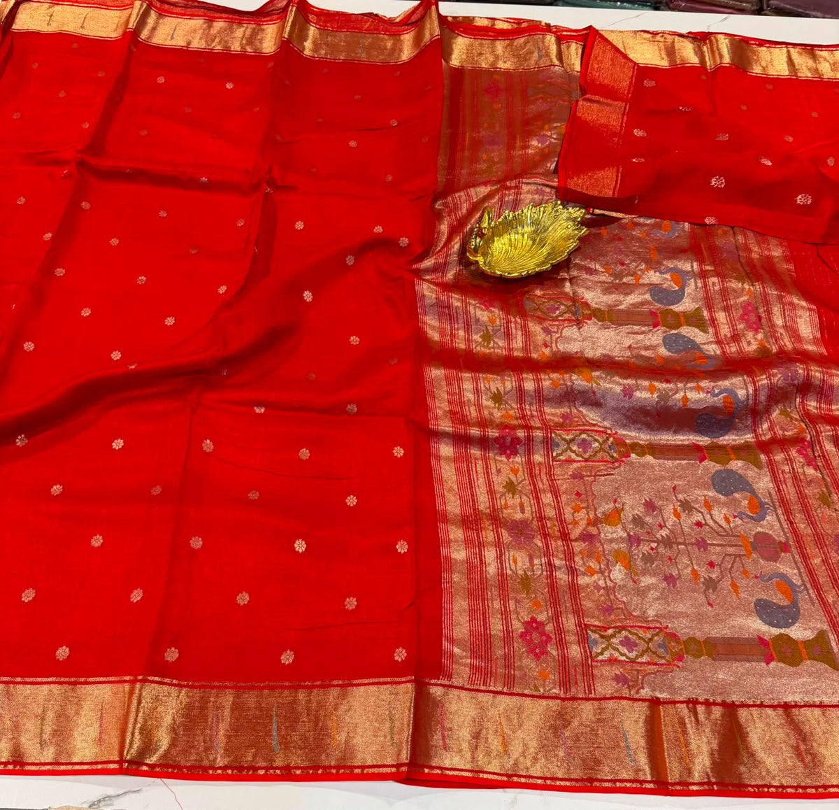Pc-40 Red colour saree Paithani crepe