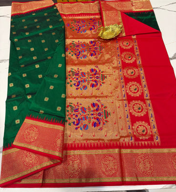 N4k dark green and red border saree