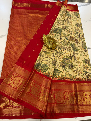 SGK-2997 cream n red gadwal Kalamkari saree