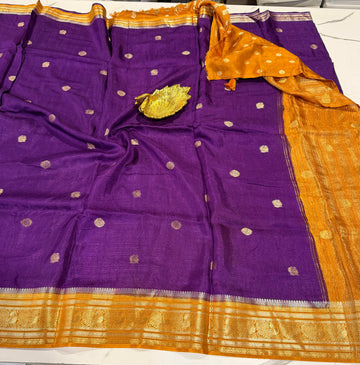 KJC3- purple n yellow  -Kanchi Jute Crepe Saree