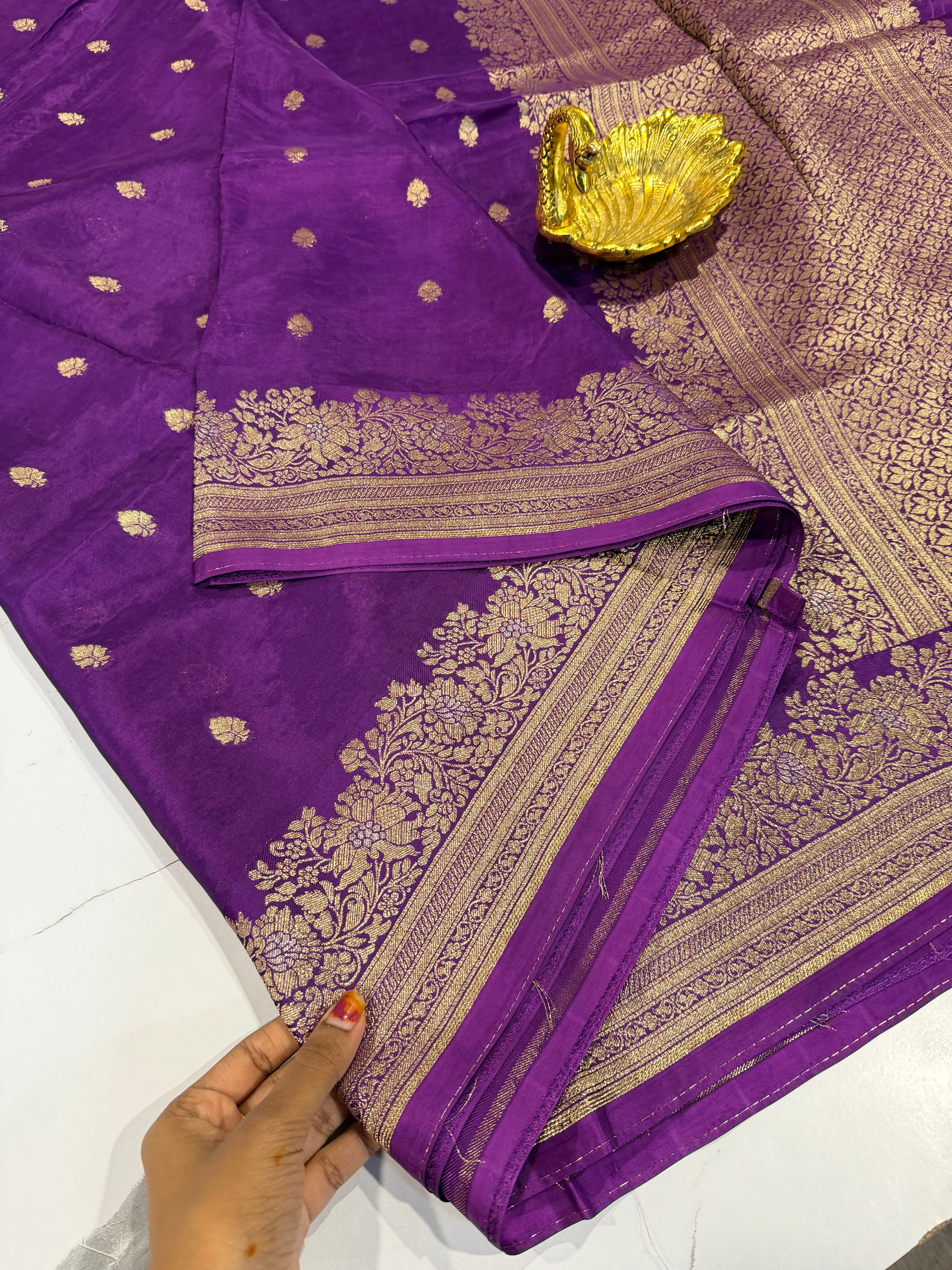 Gm-3950 banaras green mango purple color saree