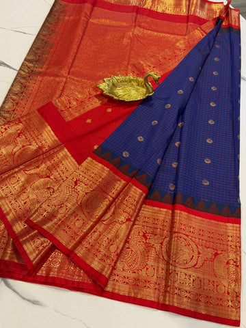 VG2 ink  blue & Red semi Gadwal saree