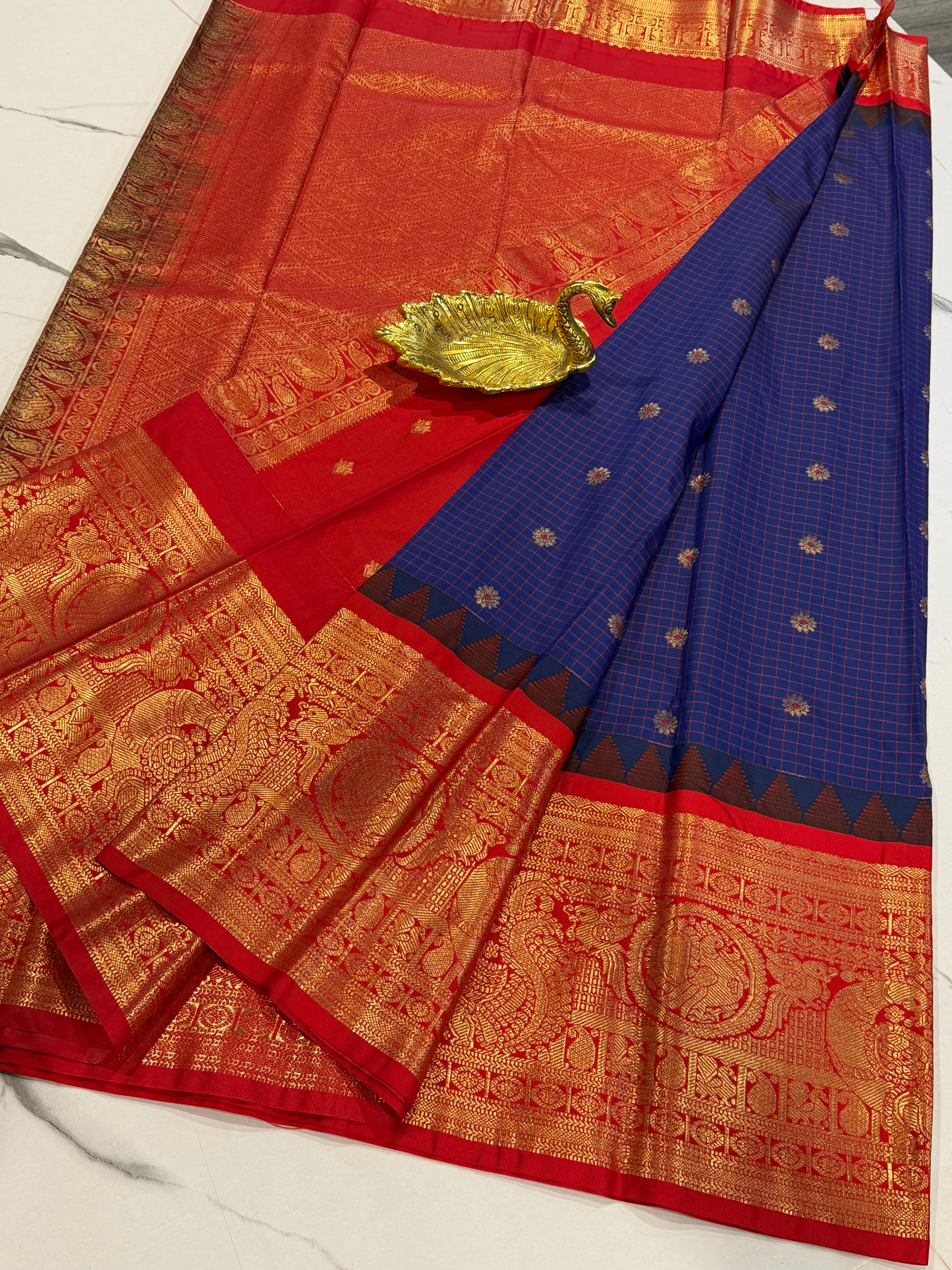 VG2 ink  blue & Red semi Gadwal saree