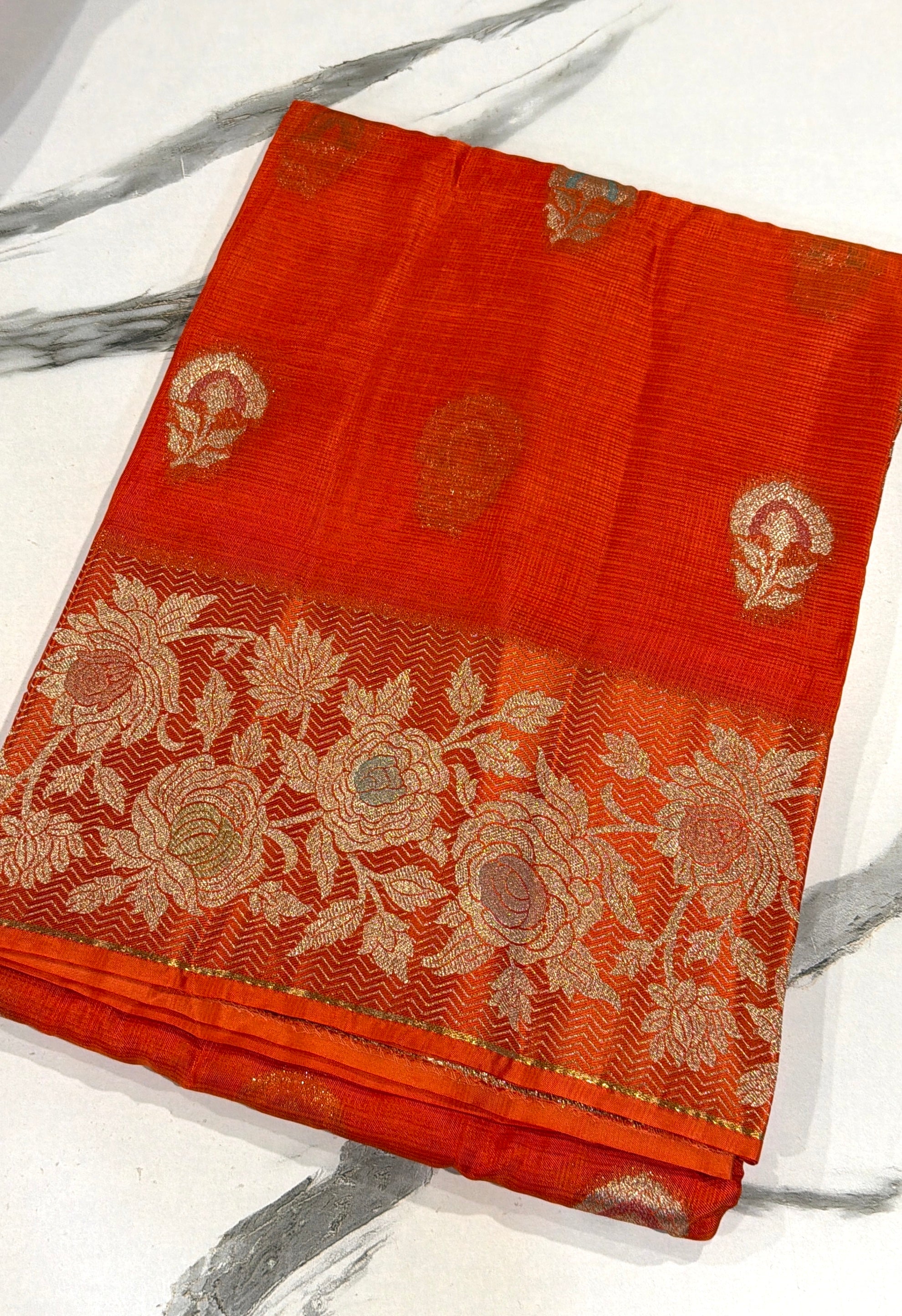 KM-47 orange saree Manipuri Kota silk