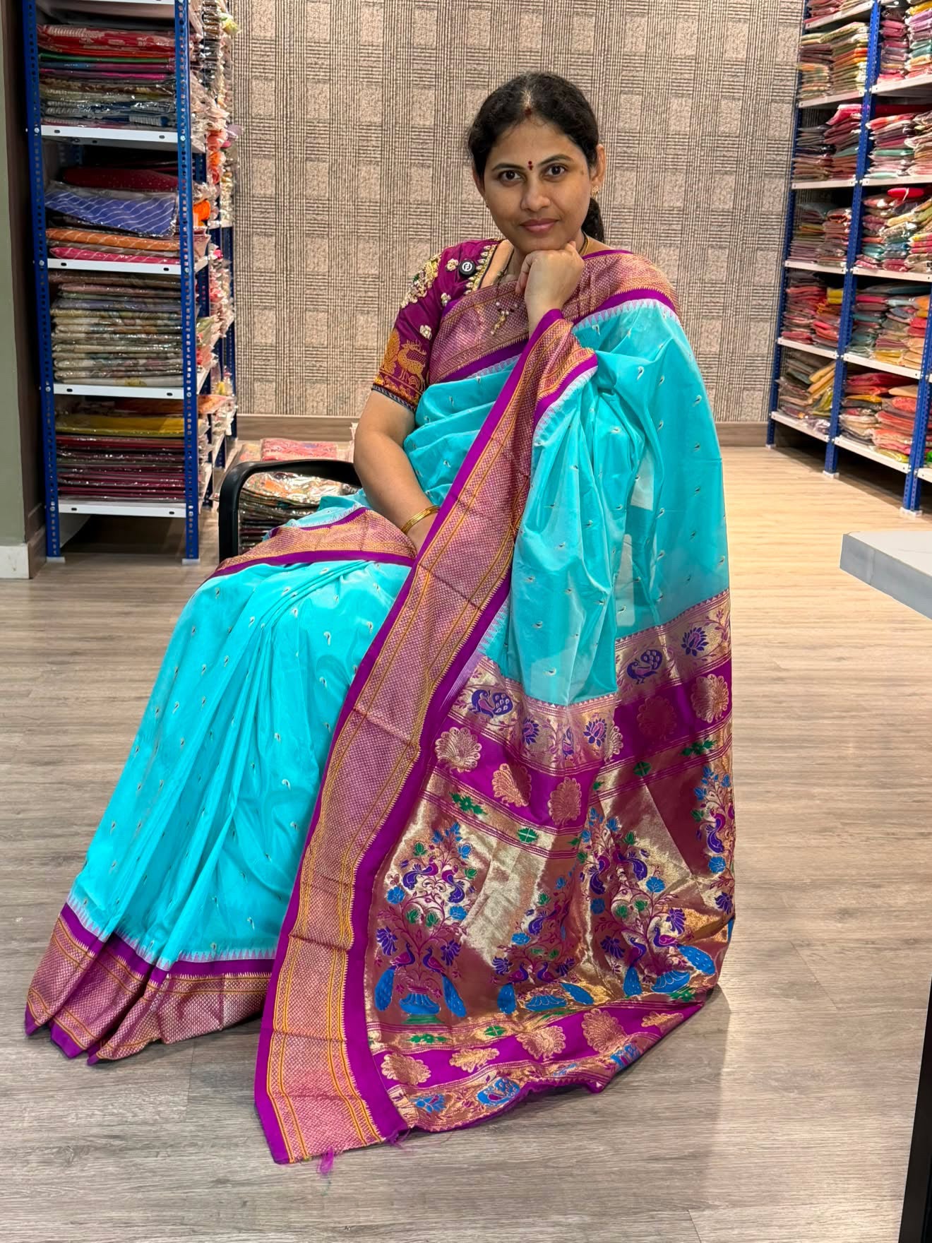 Narayanpet semi pattu saree  Ld-N9 skyblue n Magentha