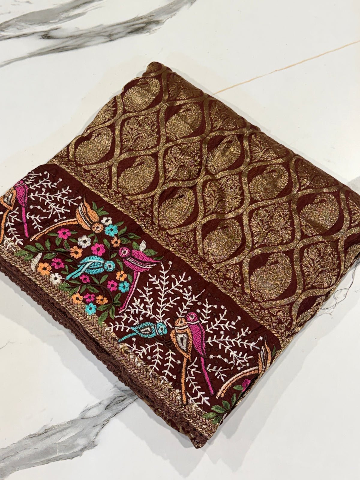PH-3499 Brown Banaras katan Pettit work saree