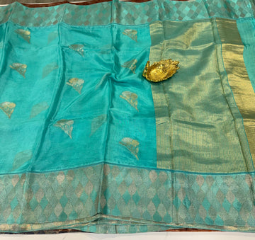 Kota53 skyblue colour Manipuri Kota silk Rangkart borders saree