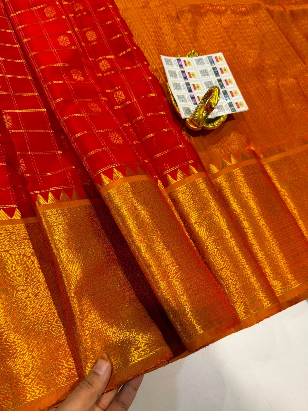 PHV-115 red n mustard yellow border pure handloom vintage kanchi saree