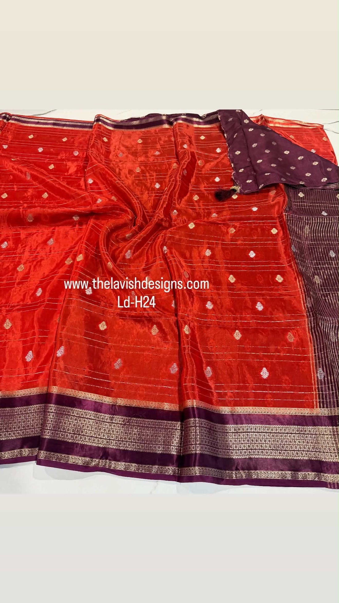 Ld-H24 Mysore semi crepe orange n wine