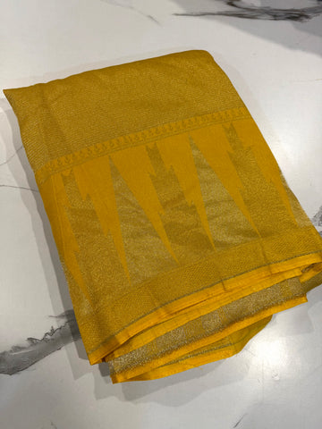 TT-45 yellow Temple tissue saree