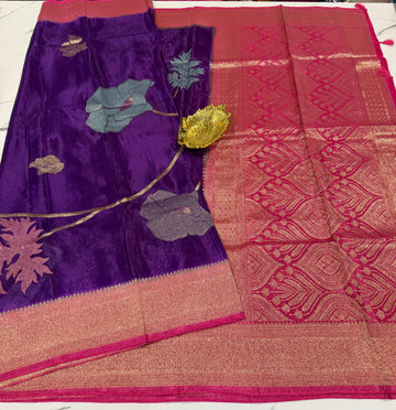 M-3300 purple n pink  Banaras crep allover weaving motifs saree