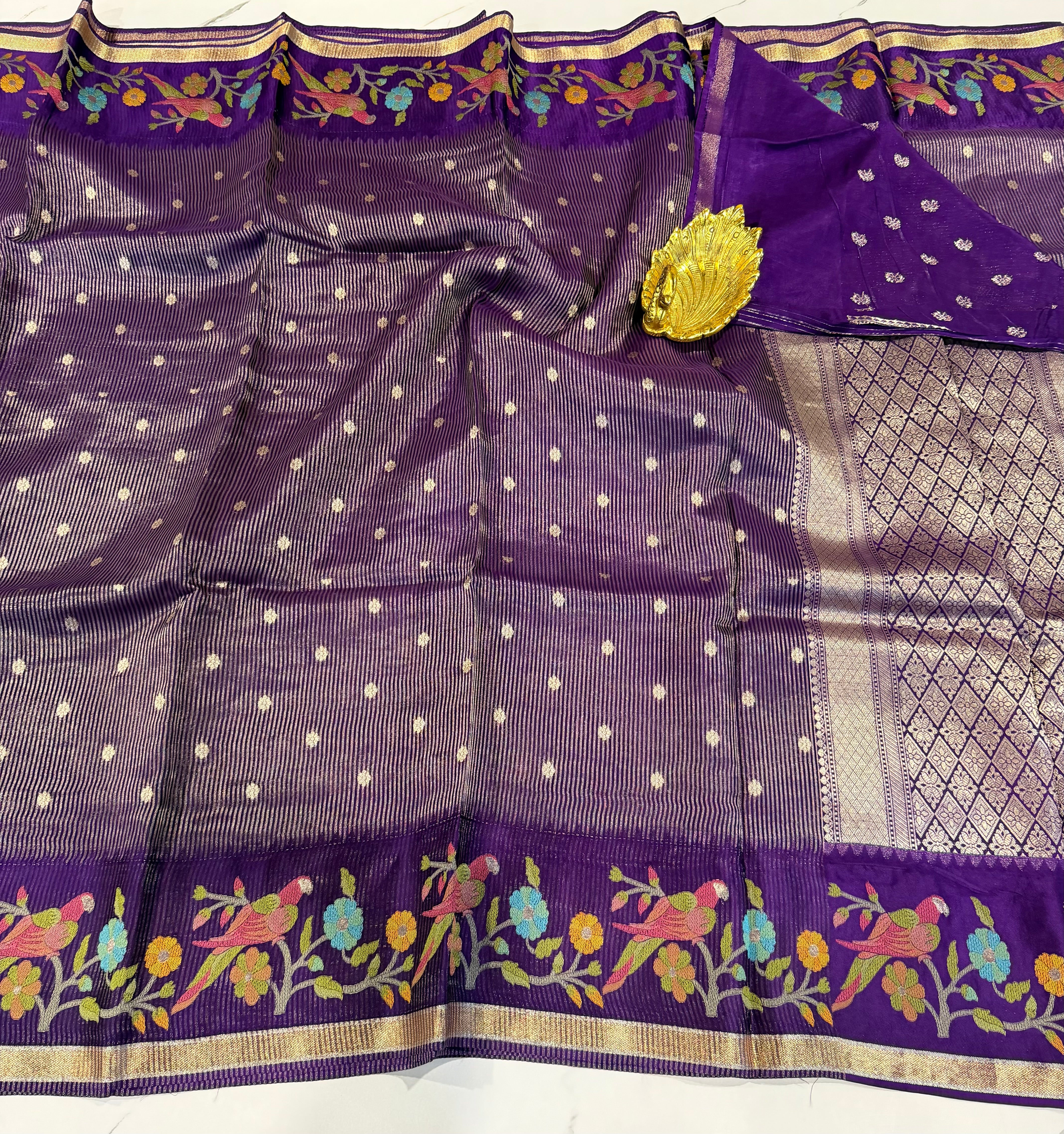 Bc-5100 violet  Banaras kora saree