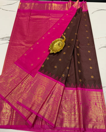 VG2 semi Gadwal brown and pink saree
