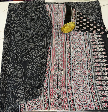 AM-950 Black Ajrak mirrors saree