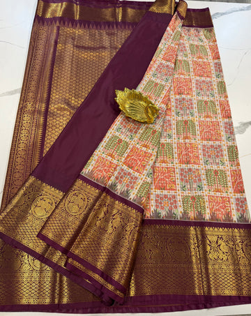 SGK-2997 cream n  wine gadwal Kalamkari saree