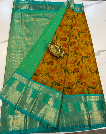 SGK-2997 Mustered n Rama gadwal Kalamkari saree
