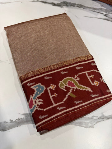 KT-5 Brown  colour kanchi tissue saree