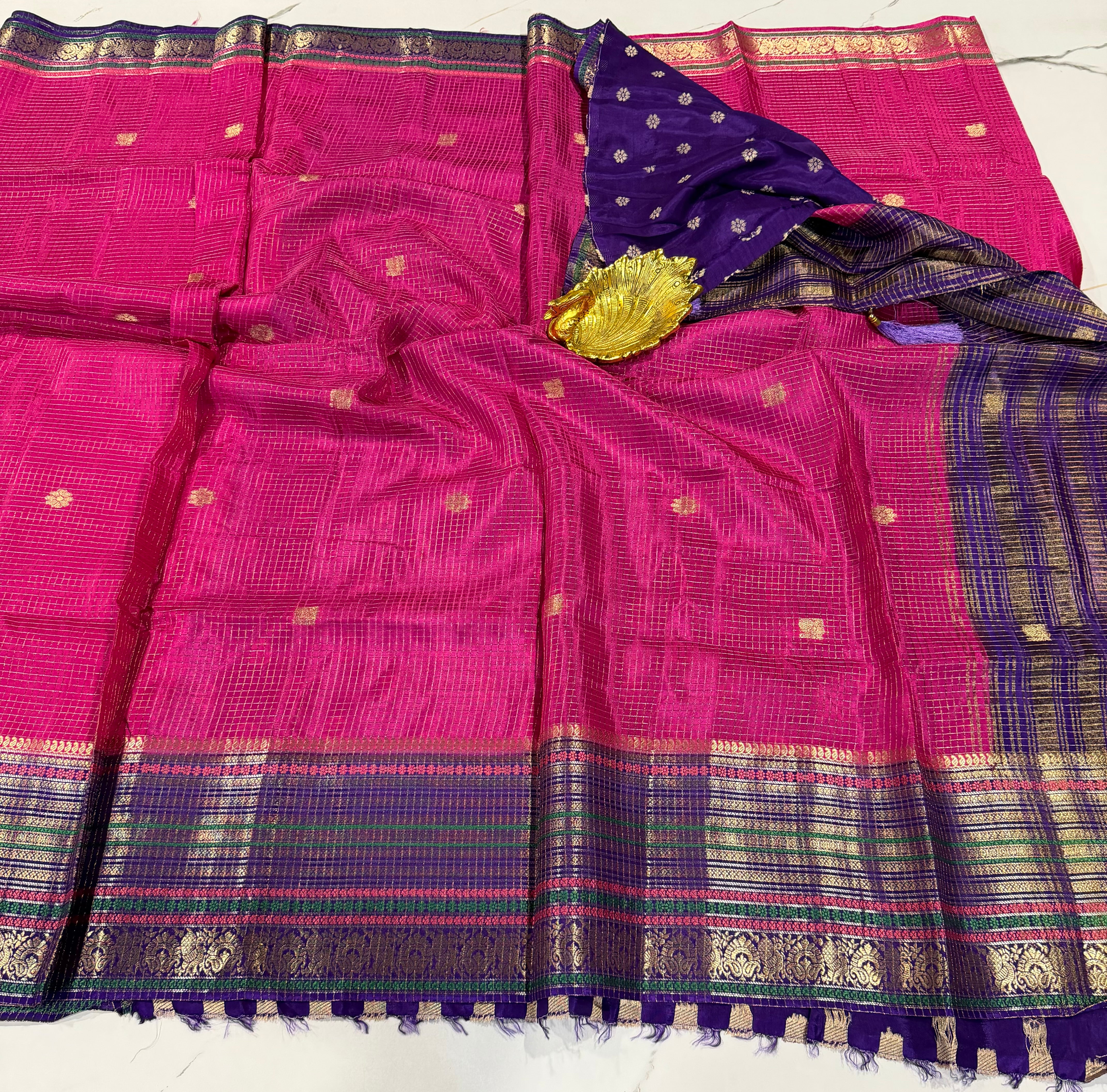 VN-2450 pink n violet vintage Narayanpet saree