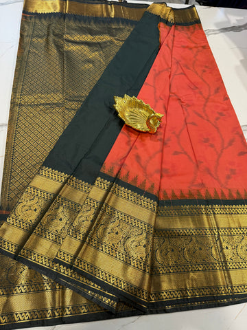 GP-3100 Orange Pochampally prints saree