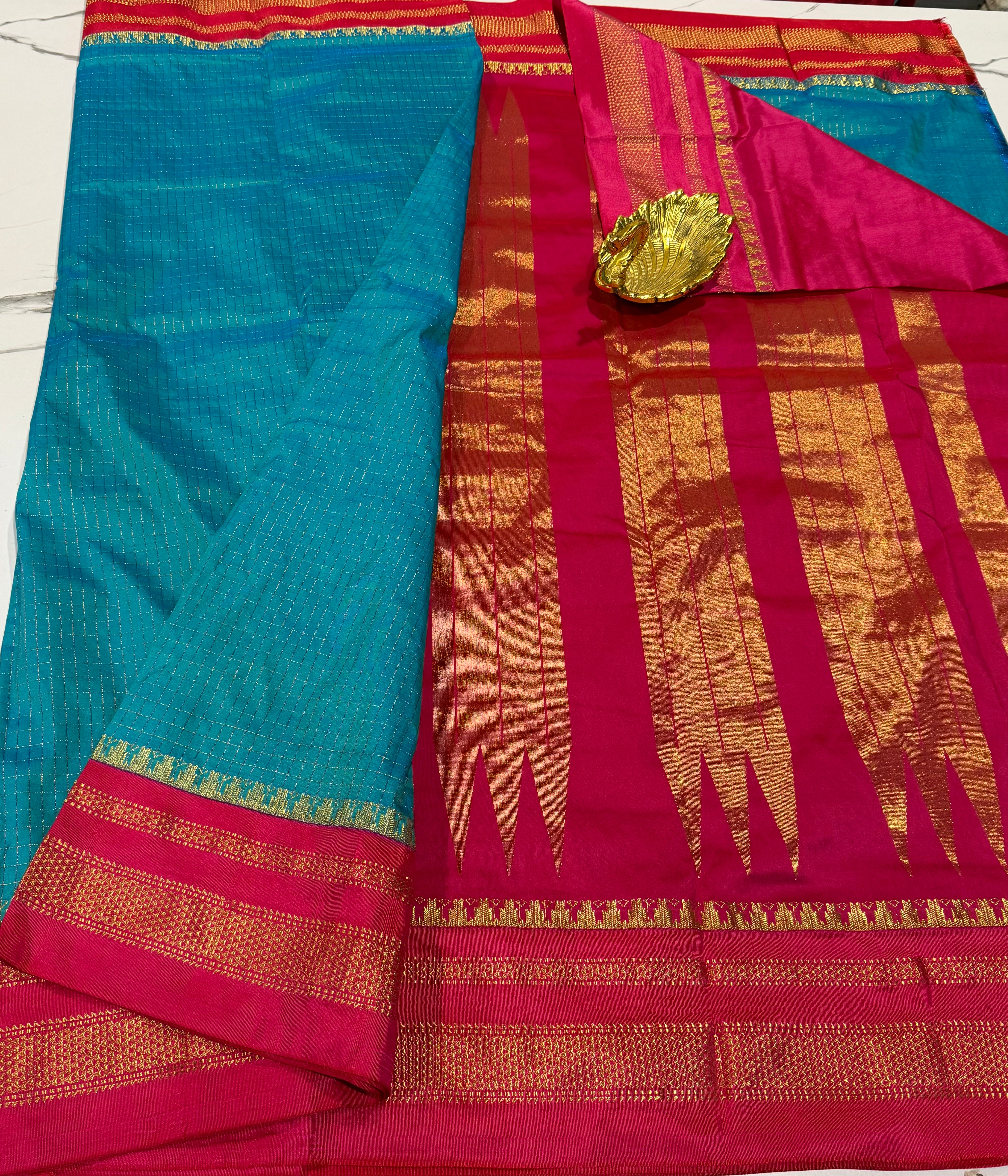 LD-NG25
 Rama blue and pink border saree
