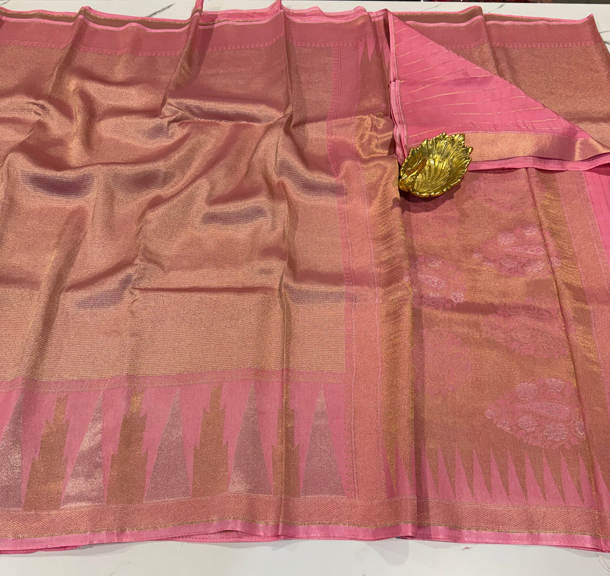 TT-45 baby pink colour Temple tissue saree