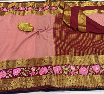 LD-M2 semi Mysore sarees onion peel & meroon saree