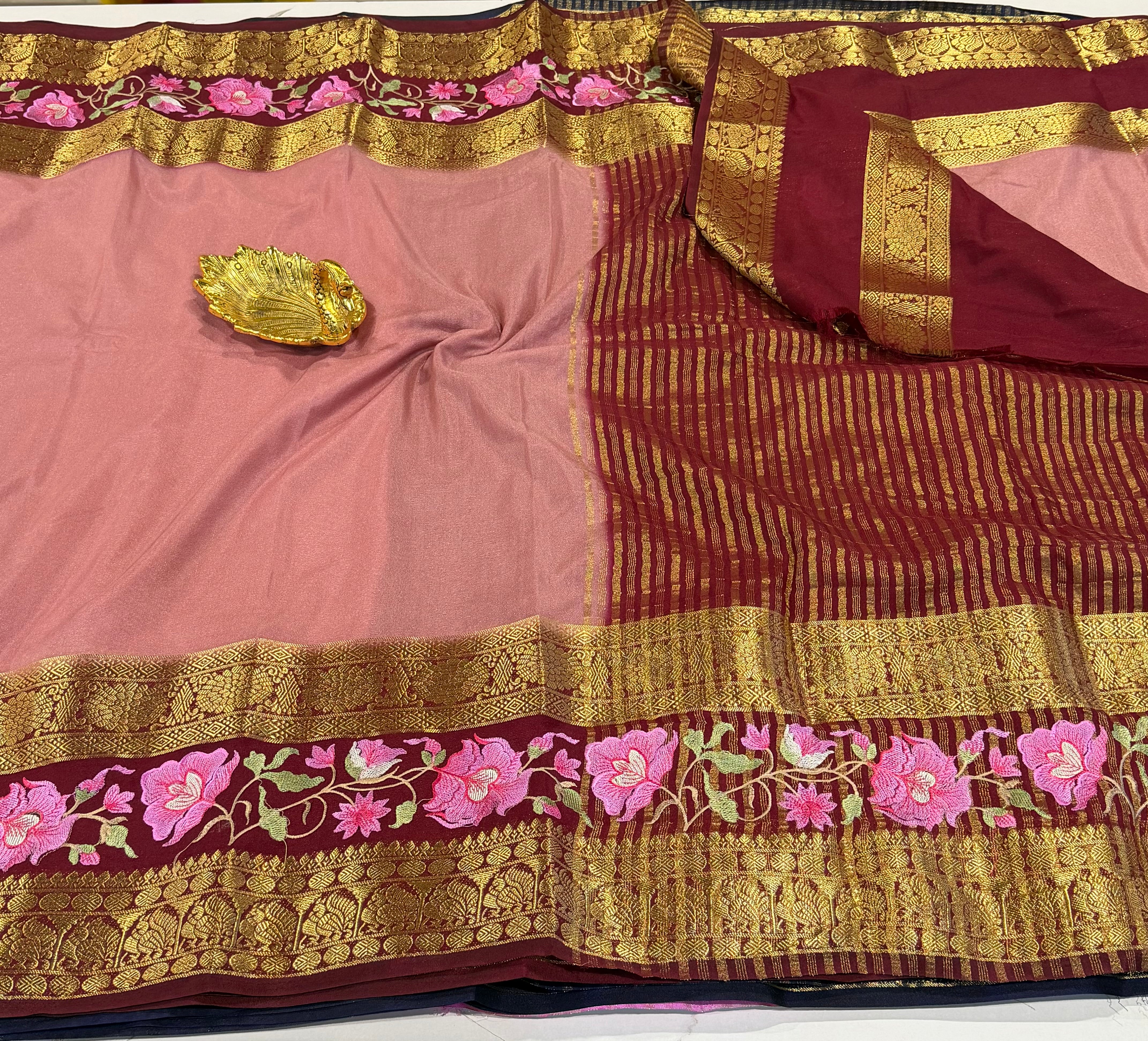 LD-M2 semi Mysore sarees onion peel & meroon saree