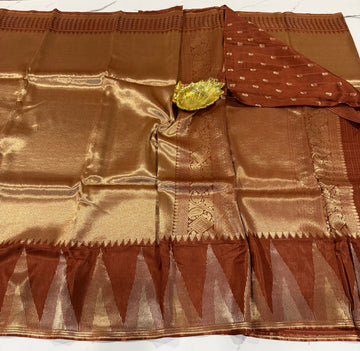 K-4599 Brown Kanchi temple tissue saree