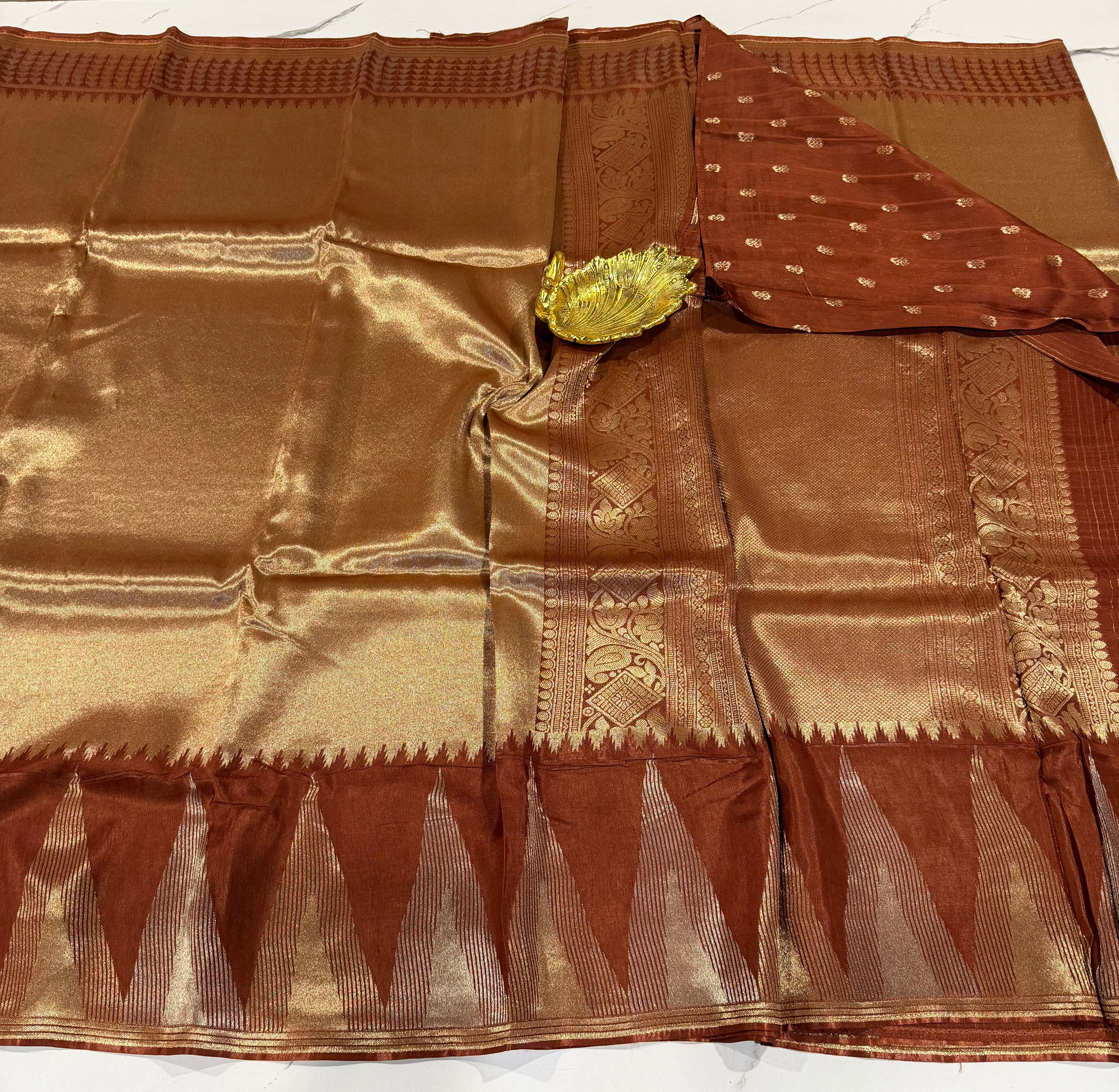 K-4599 Brown Kanchi temple tissue saree