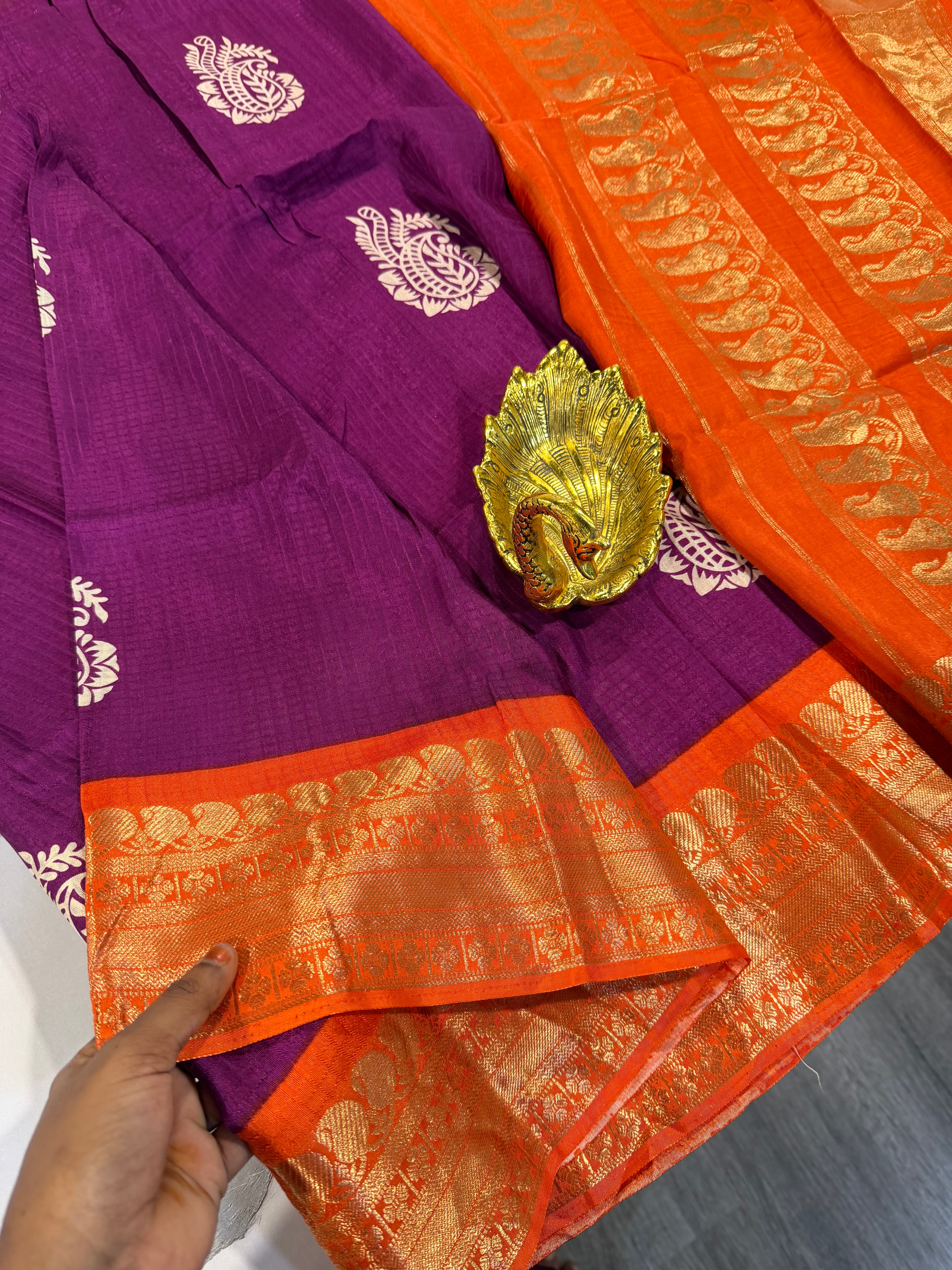 LD-M2650 purple  n orange mysore crepe saree (Copy)