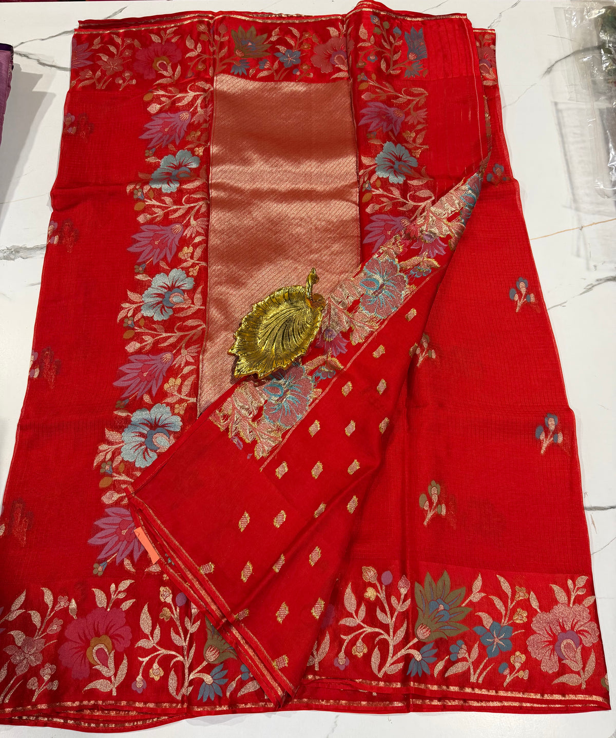 NM-5200 Red saree Manipuri Kota silk
