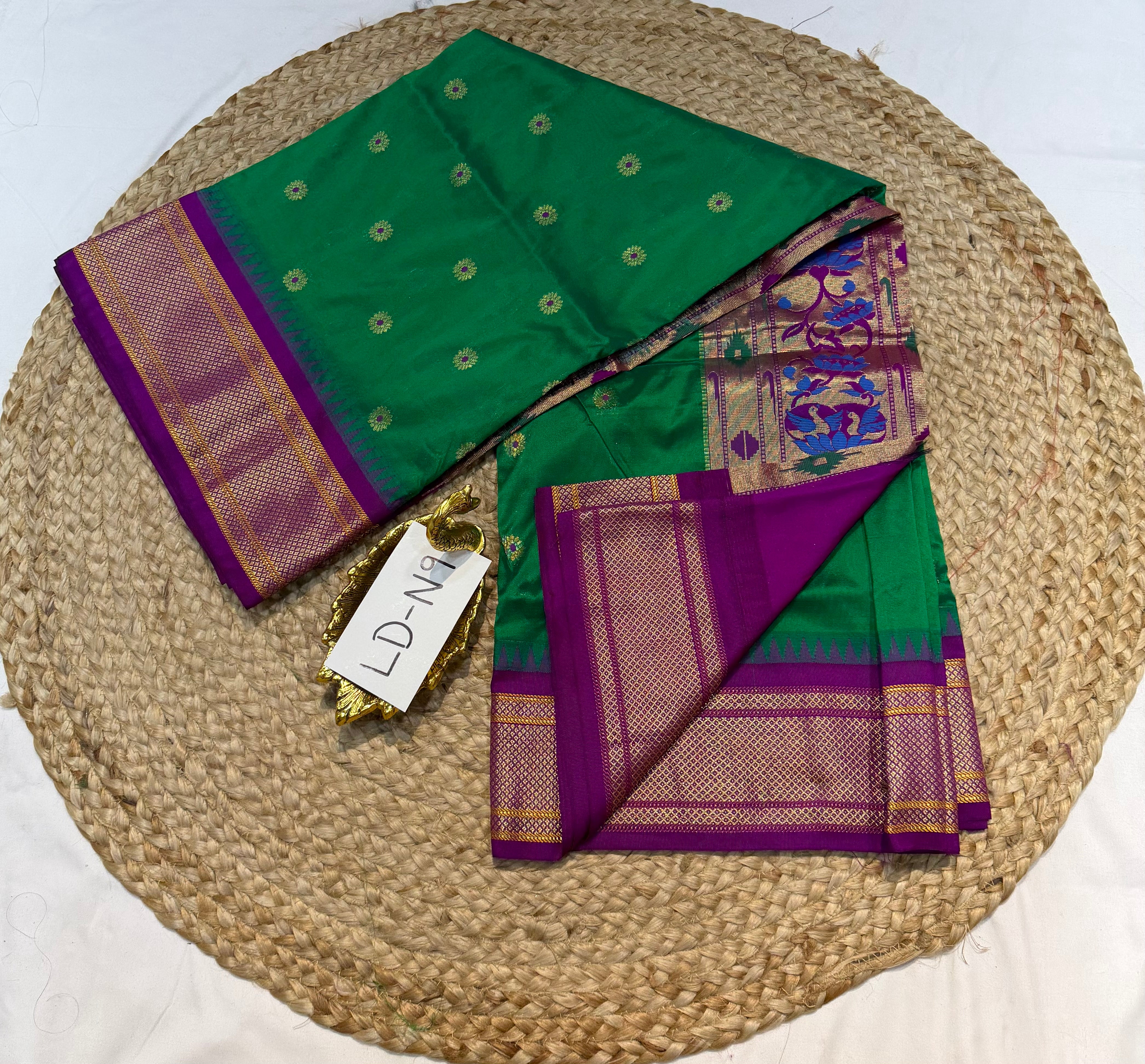 LD-N9 narayanapeta semi pattu green and megentha saree