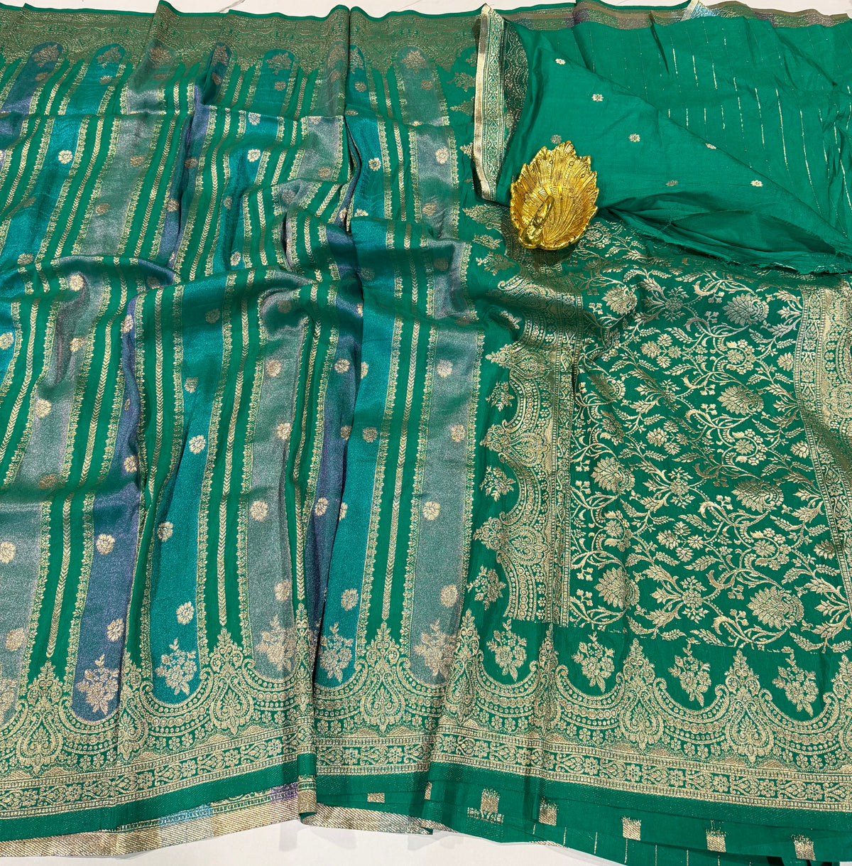 Ws-2100 Rama green Rangkart kaddi georgette saree