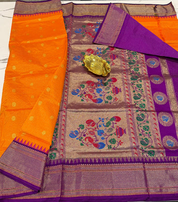 LD-SN35 
 mustard yellow and purple border saree
