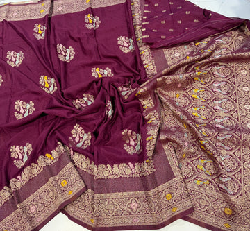 BS-1650 wine colour benny crepe saree