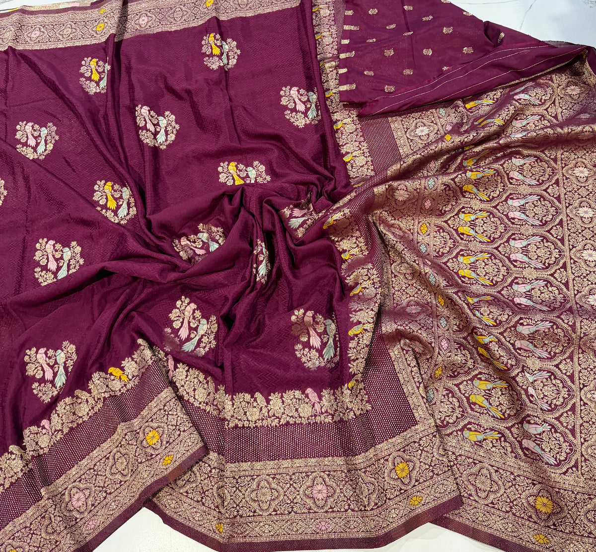 BS-1650 wine colour benny crepe saree