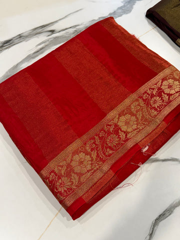 BM-2100 Red Mysore crepe sare with Bandini blouse