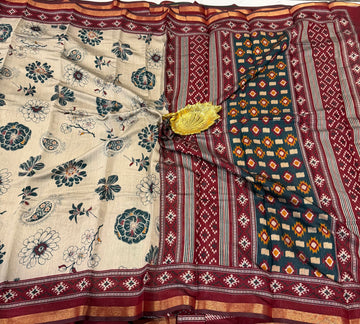 Cream colour saree Mashru mangalagiri