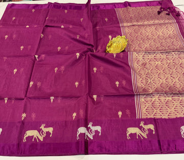 CR-21 purple Kora jamdani semi sarees
