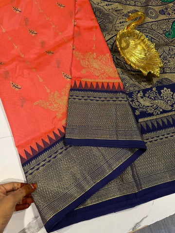 LD-NL35 semi narayanpet pattu pichish pink and navy blue border saree
