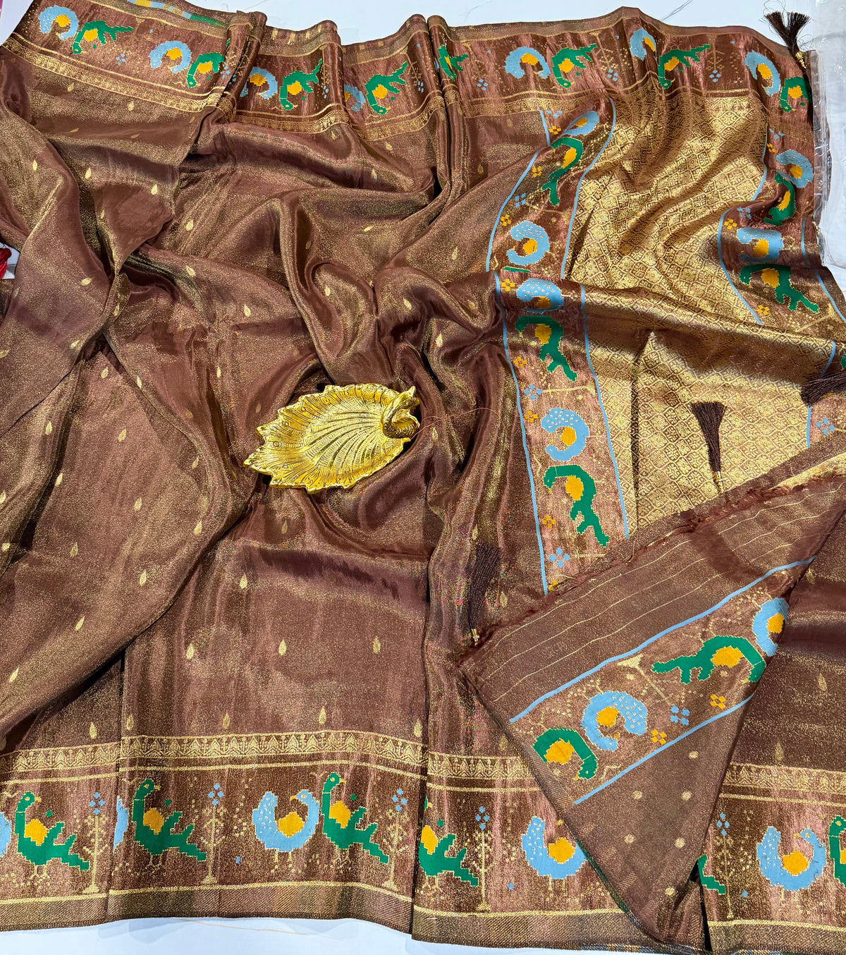 T-2998 Brown banaras ksnchi tissue Mashru borders saree