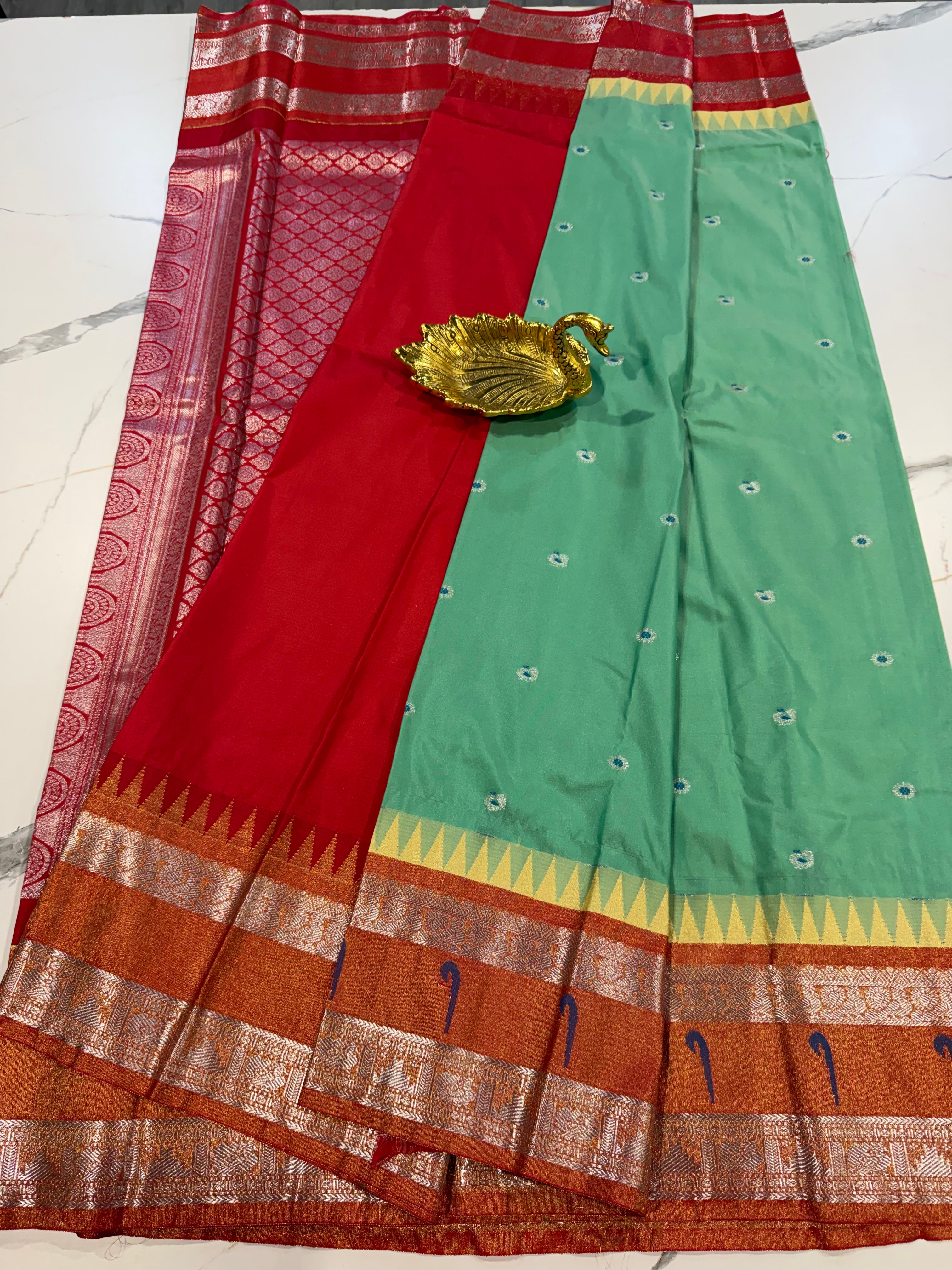 TS-3450 pista green Tissue Muniya Gadwal saree