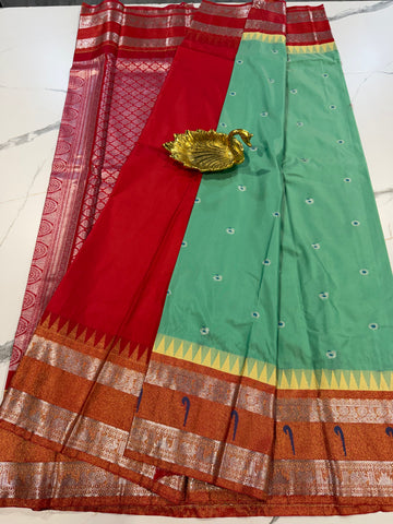 TS-3450 pista green Tissue Muniya Gadwal saree