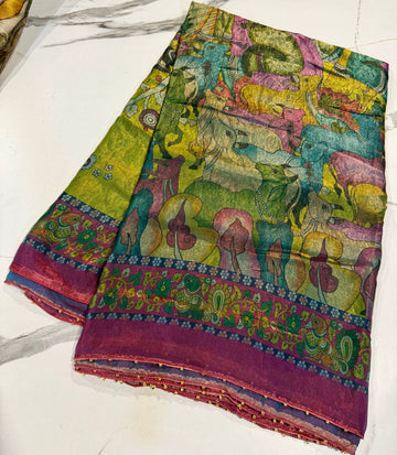 LD-SK Green  n pink Fusion space silk sarees